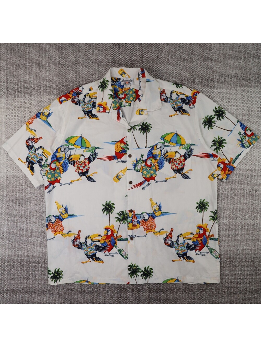 Pacific Legend Shirt Mens XXL 2XL White Tropical Birds Beer Made In USA Vacation